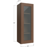 Blackwood Bourbon Shaker Wall Glass Door Cabinet with Finished Interior - 15W x 42H x 12D - 1 Door, 3 Shelves - Does not include Glass