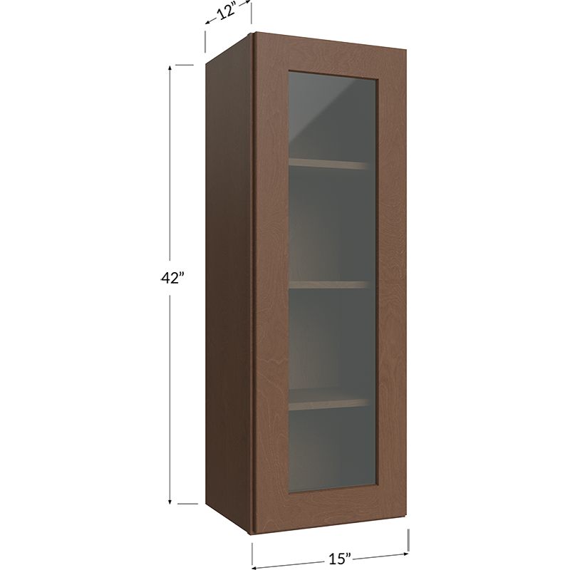 Blackwood Bourbon Shaker Wall Glass Door Cabinet with Finished Interior - 15W x 42H x 12D - 1 Door, 3 Shelves - Does not include Glass