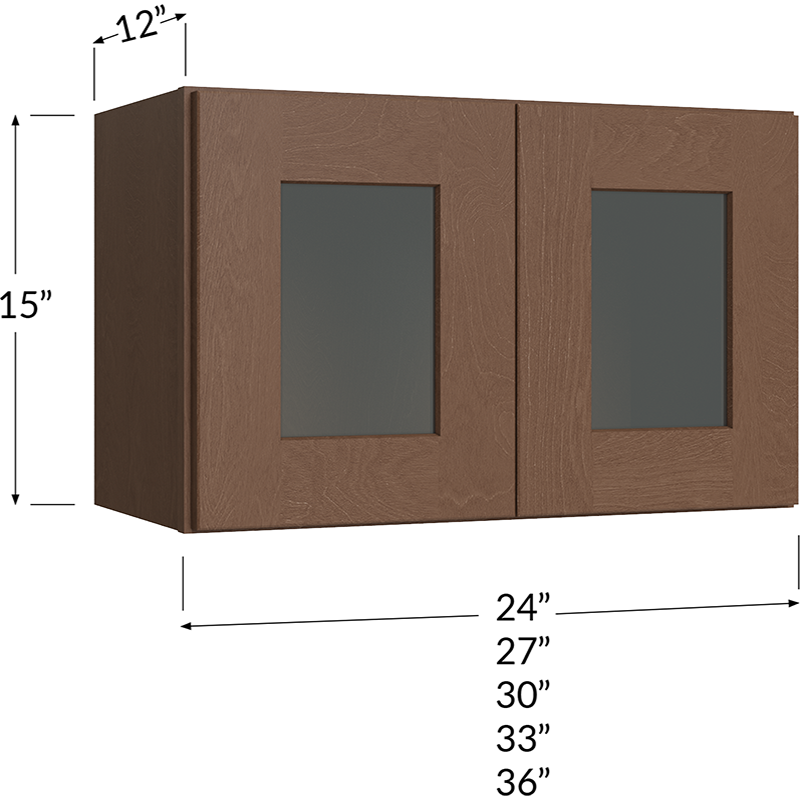 Blackwood Bourbon Shaker Stacker Wall Glass Door Cabinet with Finished Interior - 30W x 15H x 12D - 2 Doors