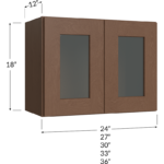Blackwood Bourbon Shaker Stacker Wall Glass Door Cabinet with Finished Interior - 24W x 18H x 12D - 2 Doors