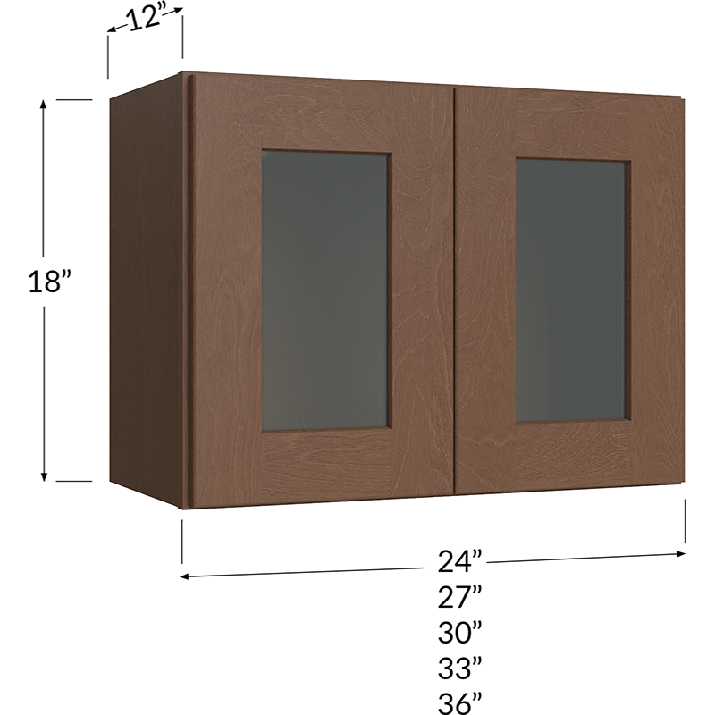 Blackwood Bourbon Shaker Stacker Wall Glass Door Cabinet with Finished Interior - 27W x 18H x 12D - 2 Doors
