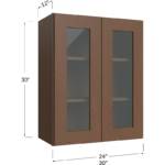 Blackwood Bourbon Shaker Wall Glass Door Cabinet with Finished Interior - 24W x 30H x 12D - 2 Doors, 2 Shelves - Does not include Glass
