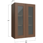 Blackwood Bourbon Shaker Wall Glass Door Cabinet with Finished Interior - 24W x 36H x 12D - 2 Doors, 2 Shelves - Does not include Glass