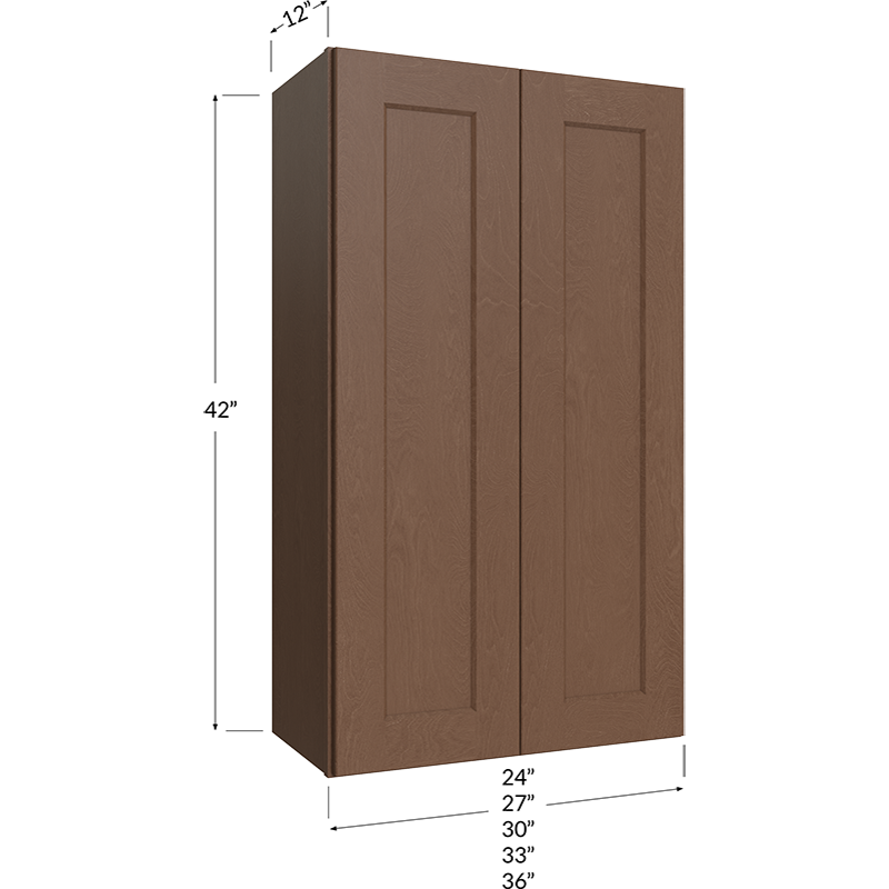 Blackwood Bourbon Shaker Wall Cabinet - 30W x 42H x 12D - 2 Door, 3 Shelves