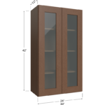Blackwood Bourbon Shaker Wall Glass Door Cabinet with Finished Interior - 24W x 42H x 12D - 2 Door, 3 Shelves - Does not include Glass