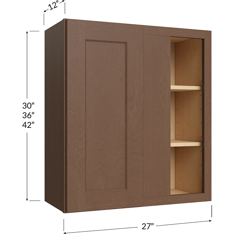 Blackwood Bourbon Shaker Wall Blind Corner Cabinet - 27W x 36H x 12D - 1 Door, 2 Shelves