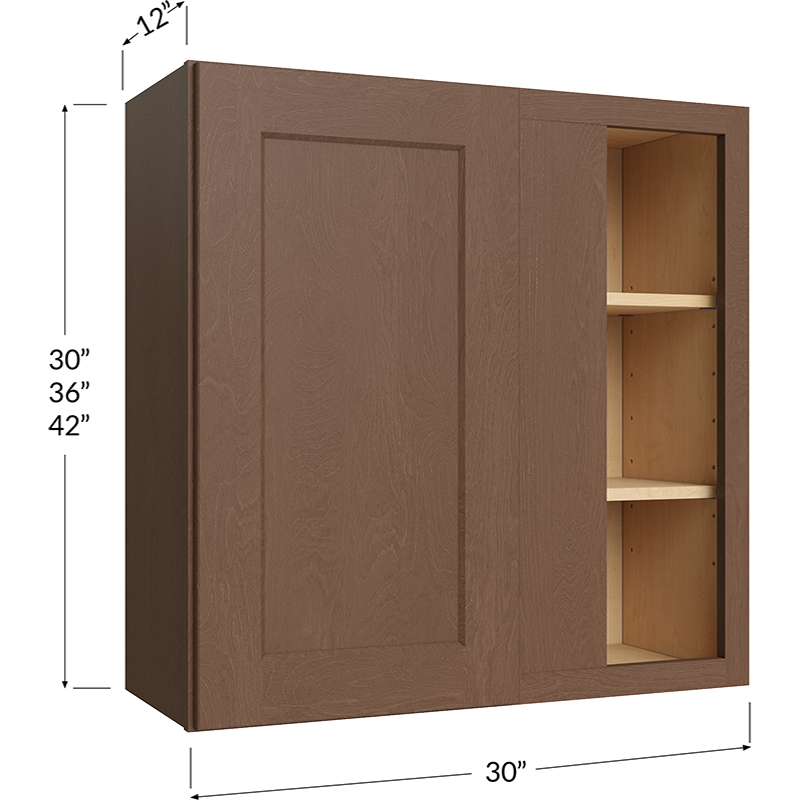 Blackwood Bourbon Shaker Wall Blind Corner Cabinet - 30W x 42H x 12D - 1 Door, 3 Shelves