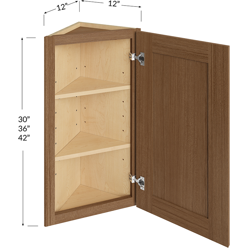 Blackwood Canyon Oak Angle Wall Cabinet - 12W x 30H x 12D - 1 Door, 2 Shelves (Cabinet Frame Width: 17")