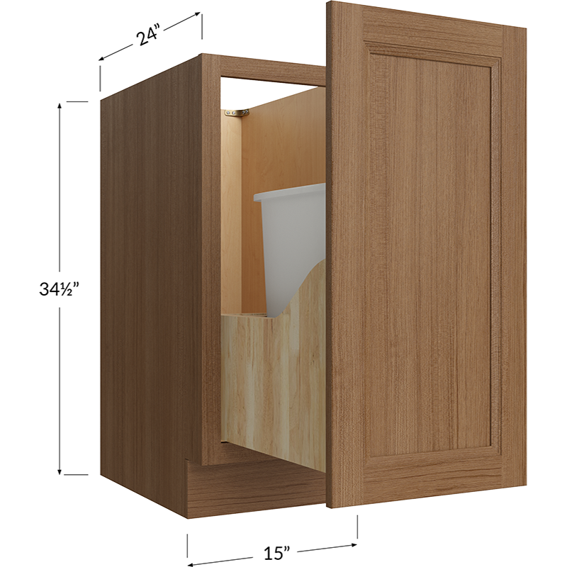 Blackwood Canyon Oak Full Height Door Base with Single Trashcan Pullout - 15W x 34-1/2H x 24D - 1 Door, 1 Trashcan Pullout