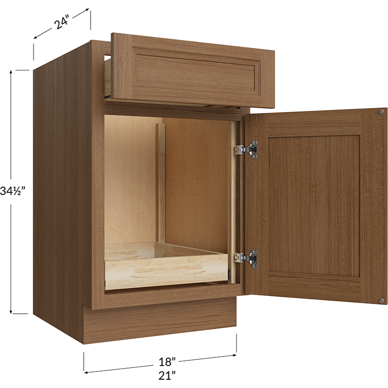Blackwood Canyon Oak One Rollout Shelf Base Cabinet - 21W x 34-1/2H x 24D - 1 Door, 1 Drawer, 1 Roll out Shelf
