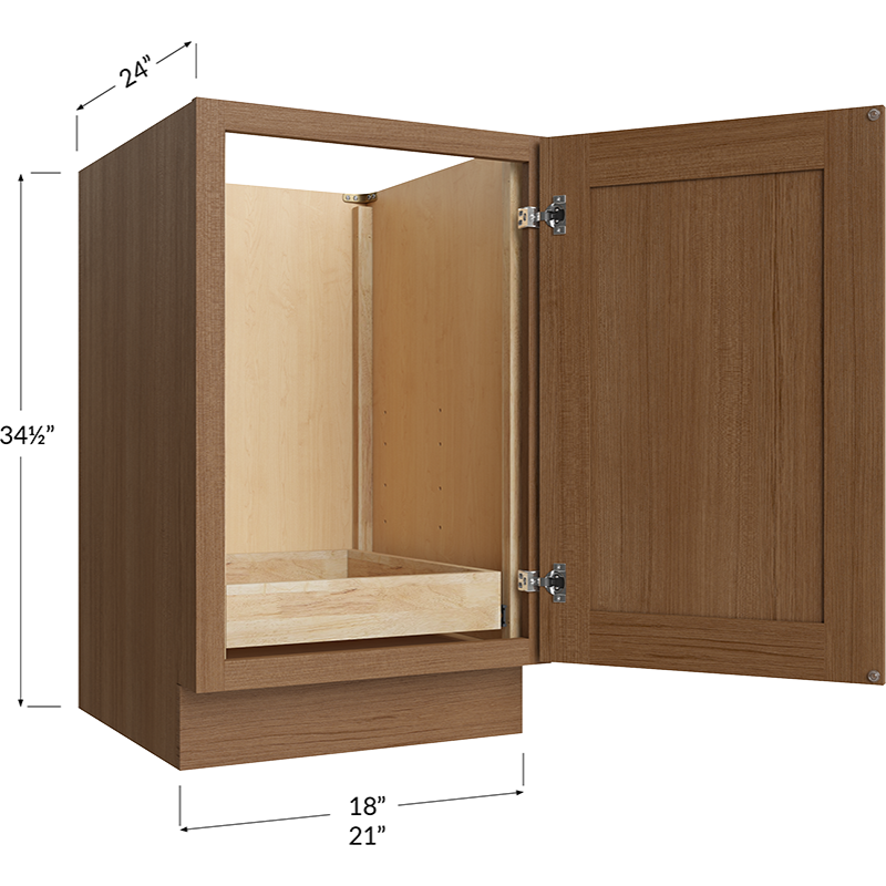 Blackwood Canyon Oak Full Height Door One Rollout Shelf Base Cabinet - 21W x 34-1/2H x 24D - 2 Doors, 1 Rollout Shelf