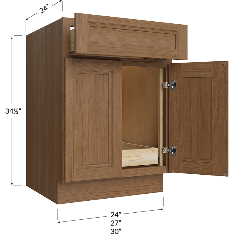 Blackwood Canyon Oak One Rollout Shelf Base Cabinet - 30W x 34-1/2H x 24D - 2 Doors, 1 Drawer, 1 Roll out Shelf