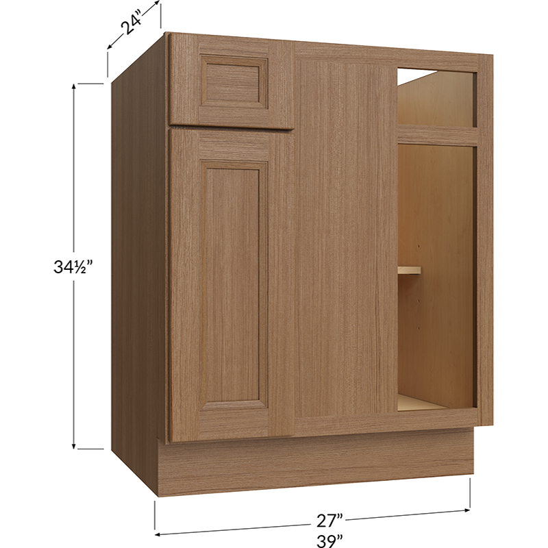 Blackwood Canyon Oak Blind Base Corner Cabinet - 27W x 34-1/2H x 24D - 1 Door, 1 Drawer, 1 Shelf