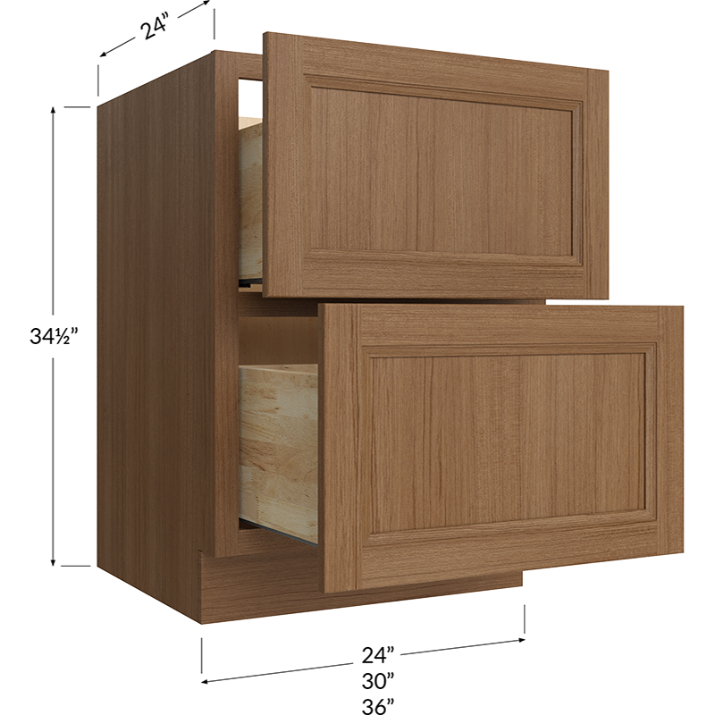 Blackwood Canyon Oak Two Drawer Base Cabinet - 30W x 34-1/2H x 24D - 2 drawers