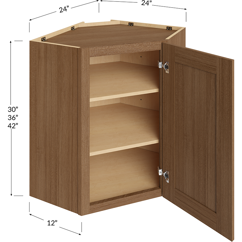 Blackwood Canyon Oak Wall Diagonal Corner Cabinet - 24W x 42H x 12D - 1 Door, 3 Shelves