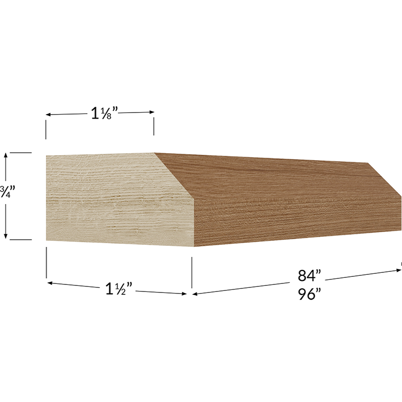 Blackwood Canyon Oak Shaker Light Rail Moulding - 96W x 1-1/2H x 3/4D