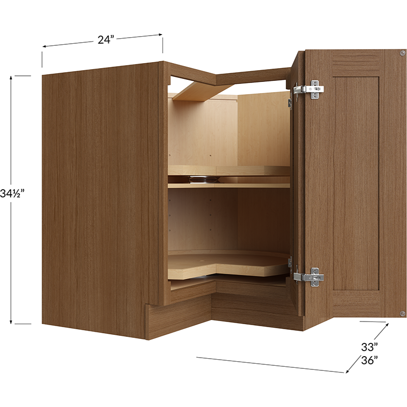 Blackwood Canyon Oak Base Easy Reach Cabinet with Two Lazy Susan Trays - 36W x 34-1/2H x 24D - 1 Door, 1 Shelf