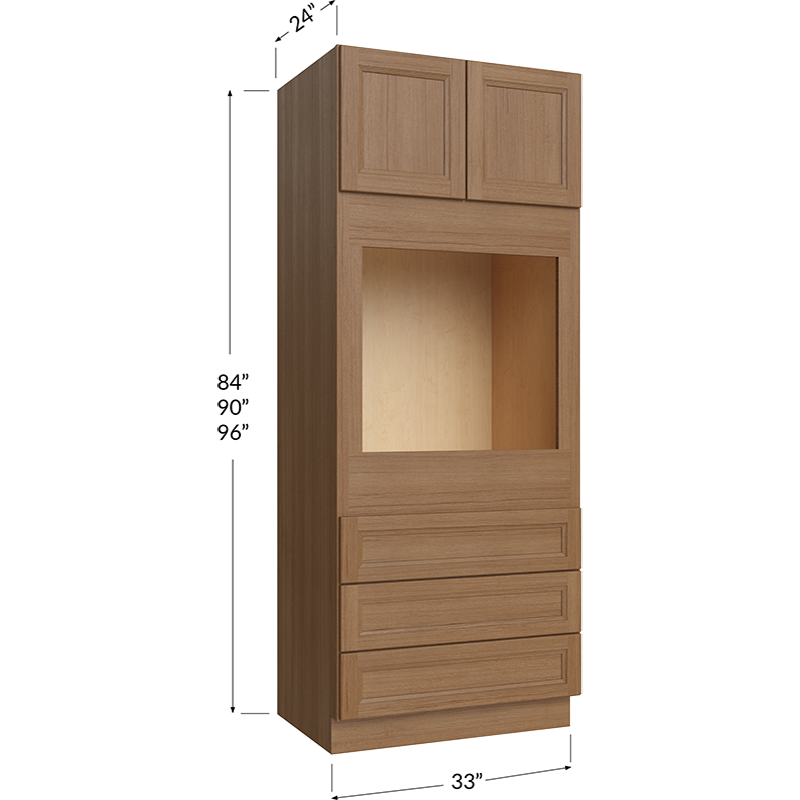 Blackwood Canyon Oak Universal Oven Cabinet - 33W x 84H x 24D - 2 Doors, 3 drawers