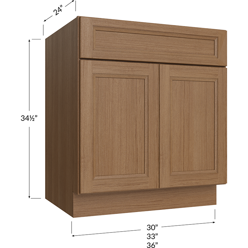 Blackwood Canyon Oak Sink Base Cabinet - 30W x 34-1/2H x 24D - 2 Doors, 1 False Drawer