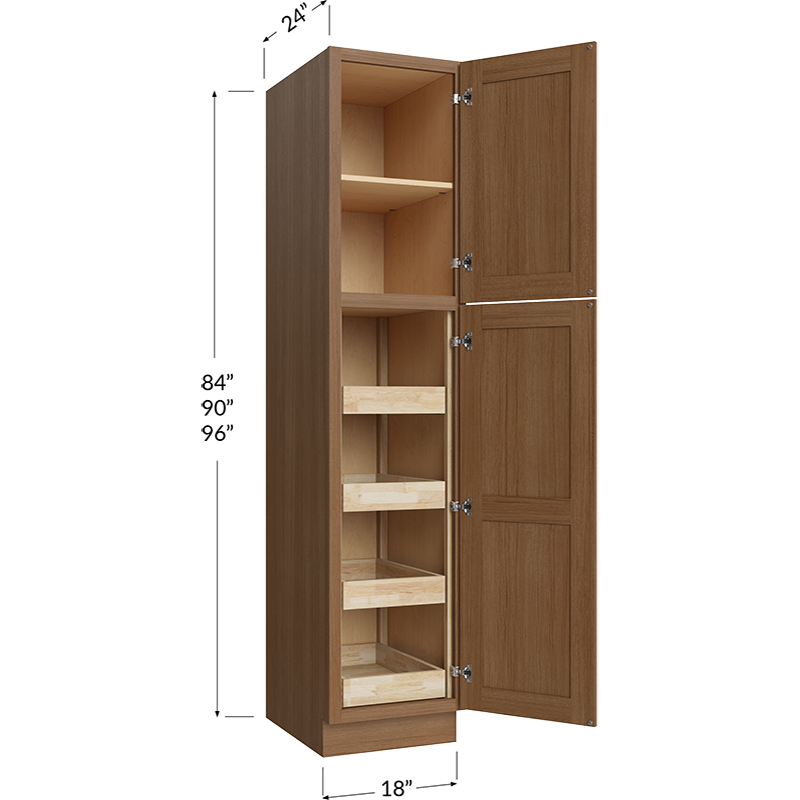Blackwood Canyon Oak Four Rollout Shelf Utility Cabinet - 18W x 84H x 24D - 2 Doors, 1 Shelf, 4 Rollout Shelves