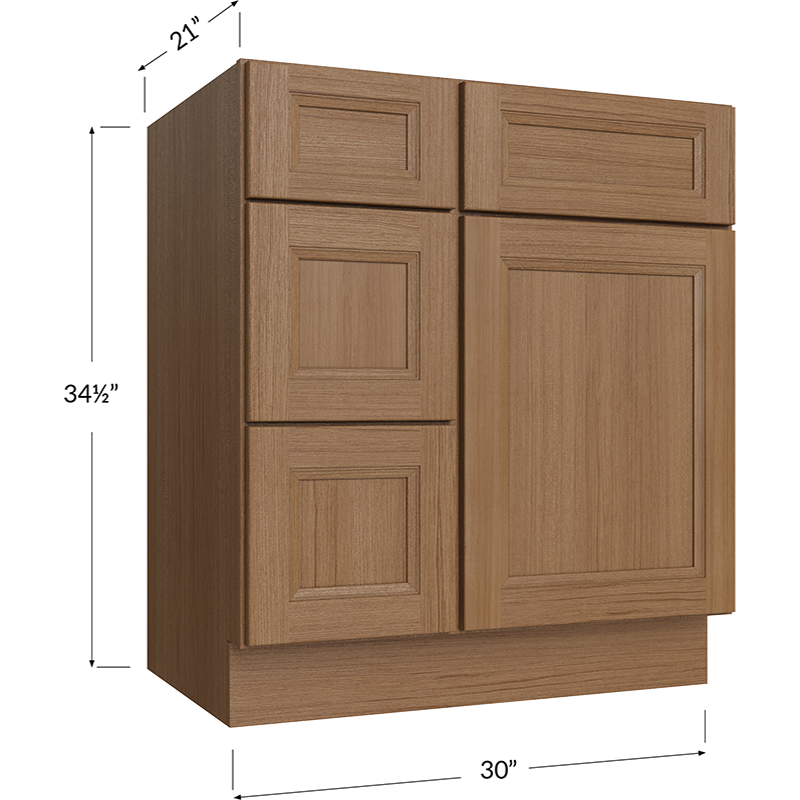 Blackwood Canyon Oak Vanity Combo Base Cabinet with Drawers Left - 30W x 34-1/2H x 21D - 1 Door, 3 Drawers, 1 False Drawer