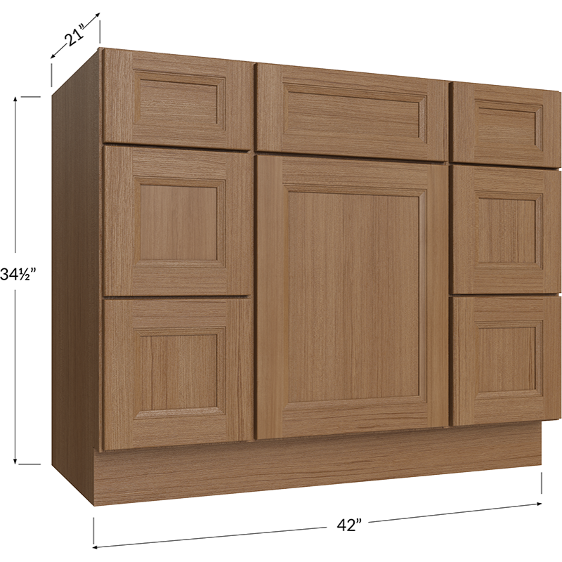 Blackwood Canyon Oak Vanity Double Drawer Combo Base Cabinet - 42W x 34-1/2H x 21D - 1 Door, 6 Drawers, 1 False Drawer