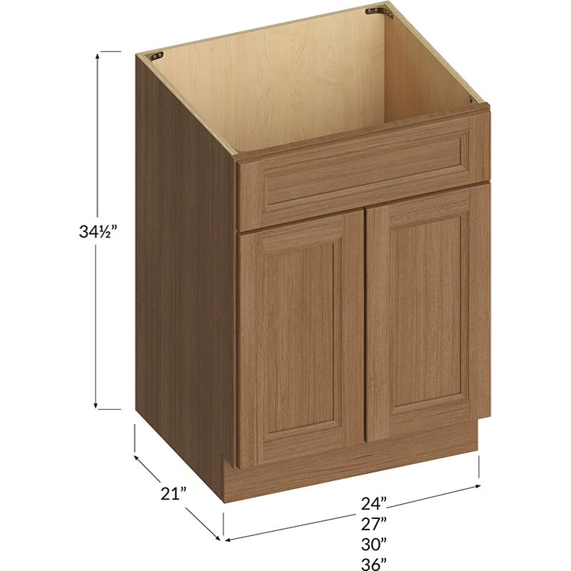 Blackwood Canyon Oak Vanity Sink Base Cabinet - 30W x 34-1/2H x 21D - 2 Doors, 1 False Drawer