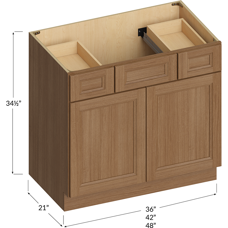 Blackwood Canyon Oak Vanity Combo Base Cabinet - 42W x 34-1/2H x 21D - 2 Doors, 2 Drawers, 1 False Drawer