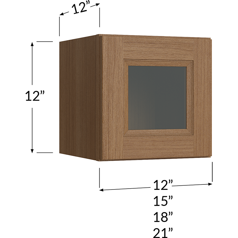 Blackwood Canyon Oak Stacker Wall Glass Door Cabinet with Finished Interior - 15W x 12H x 12D - 1 Door