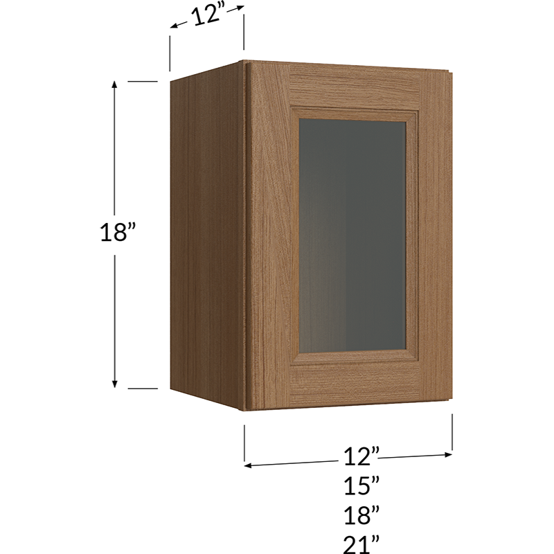 Blackwood Canyon Oak Stacker Wall Glass Door Cabinet with Finished Interior - 12W x 18H x 12D - 1 Door
