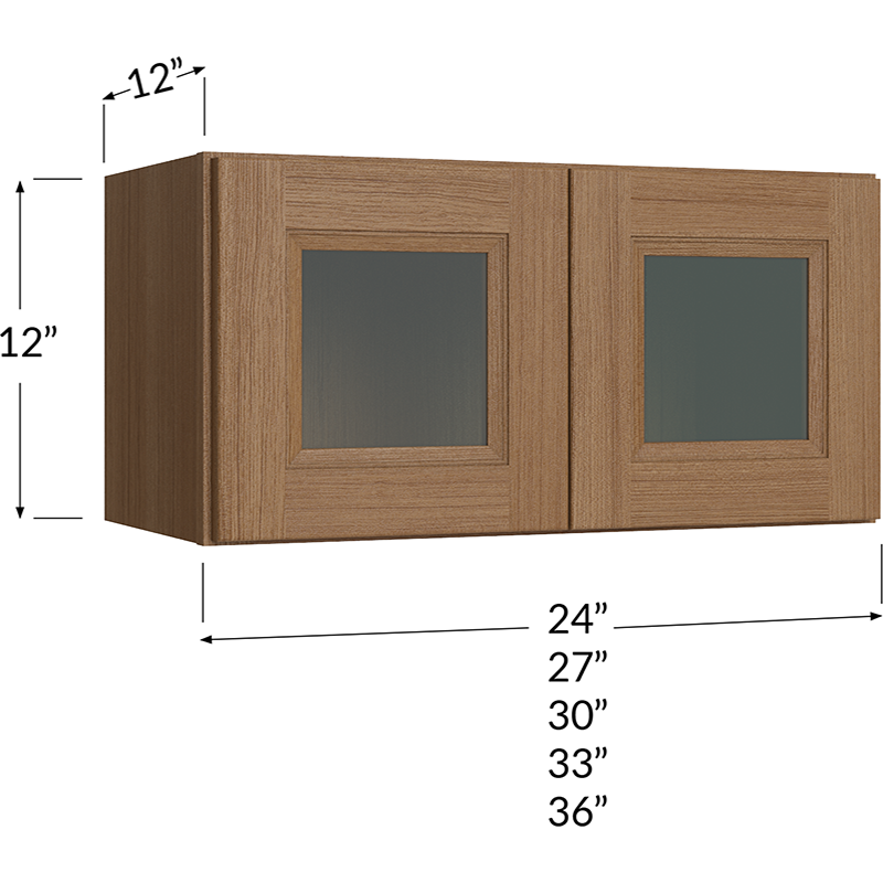Blackwood Canyon Oak Stacker Wall Glass Door Cabinet with Finished Interior - 30W x 12H x 12D - 2 Doors
