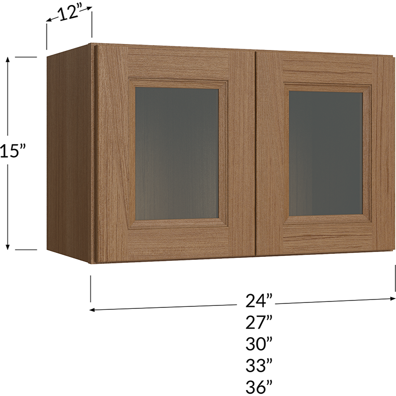 Blackwood Canyon Oak Stacker Wall Glass Door Cabinet with Finished Interior - 36W x 15H x 12D - 2 Doors