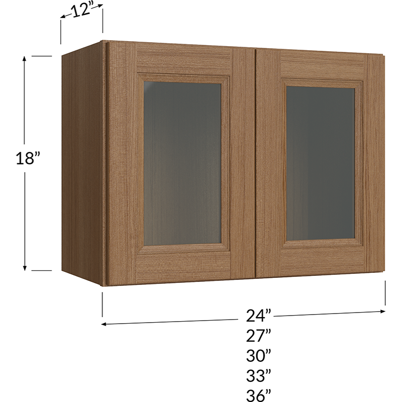 Blackwood Canyon Oak Stacker Wall Glass Door Cabinet with Finished Interior - 27W x 18H x 12D - 2 Doors