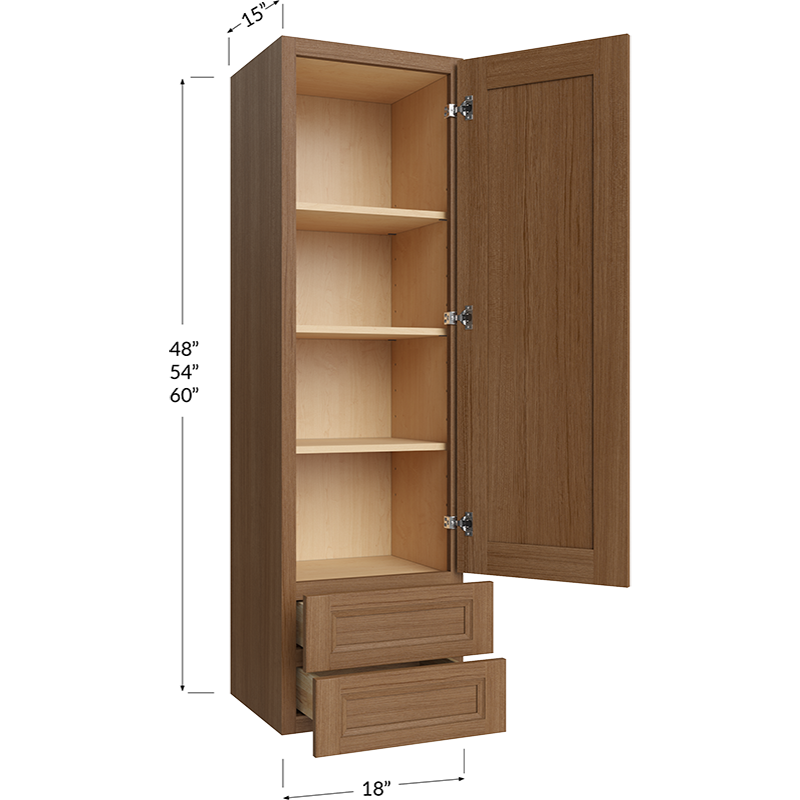 Blackwood Canyon Oak Wall Drawer Cabinet - 18W x 48H x 15D - 1 Door, 2 Drawer, 2 Shelves