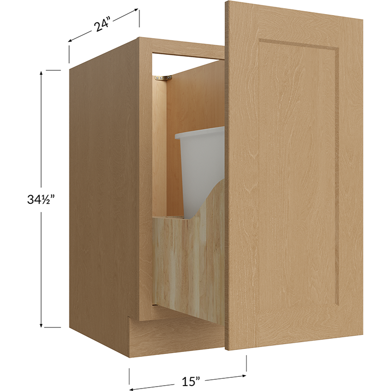 Full Height Door Base with Single Trashcan Pullout - 15W x 34-1/2H x 24D - 1 Door, 1 Trashcan Pullout