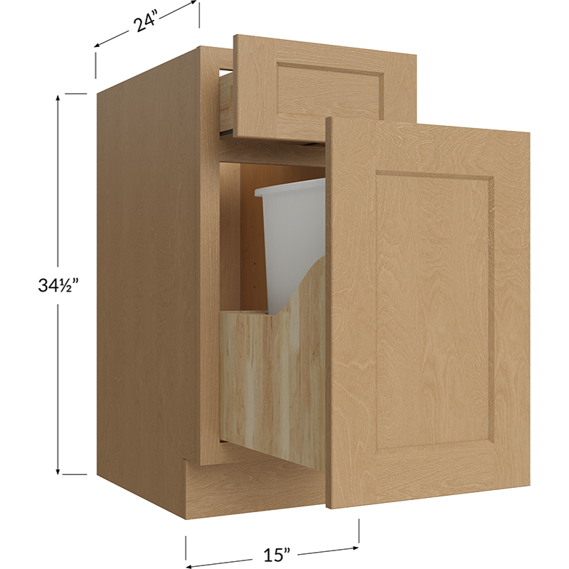 Base with Single Trashcan Pullout - 15W x 34-1/2H x 24D - 1 Door, 1 Trashcan Pullout
