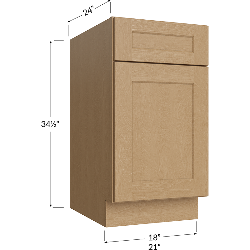 Base with Double Trashcan Pullout - 18W x 34-1/2H x 24D - 1 Door, 1 Drawer, 2 Trashcan Pullouts