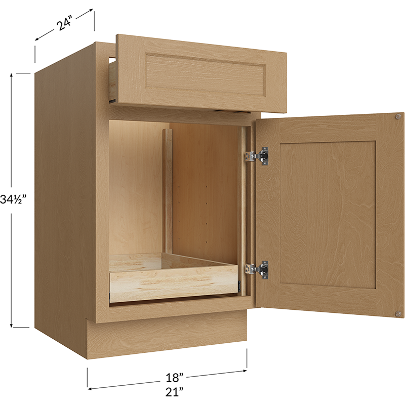 One Rollout Shelf Base Cabinet - 18W x 34-1/2H x 24D - 1 Door, 1 Drawer, 1 Roll Out Shelf