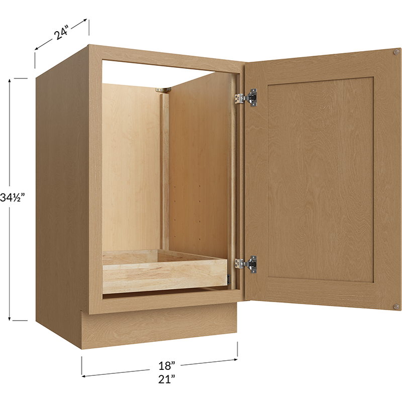 Full Height Door One Rollout Shelf Base Cabinet - 18W x 34-1/2H x 24D - 1 Door, 1 Roll Out Shelf