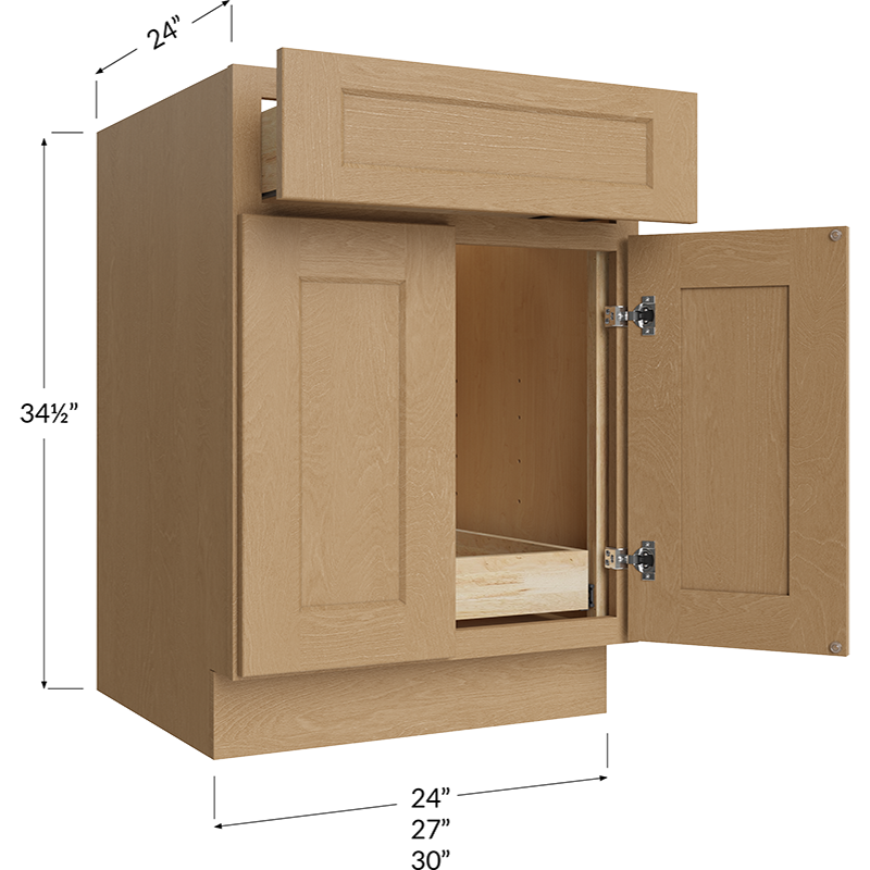 One Rollout Shelf Base Cabinet - 24W x 34-1/2H x 24D - 2 Doors, 1 Drawer, 1 Roll Out Shelf