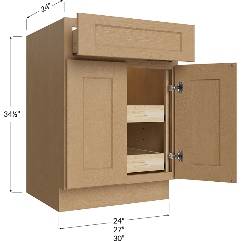 Two Rollout Shelf Base Cabinet - 24W x 34-1/2H x 24D - 2 Doors, 1 Drawer, 2 Roll Out Shelf