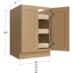 Full Height Door Three Rollout Shelf Base Cabinet - 24W x 34-1/2H x 24D - 2 Door, 3 Roll Out Shelf