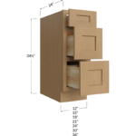 Three Drawer Base Cabinet - 12W x 34-1/2H x 24D - 3 Drawers