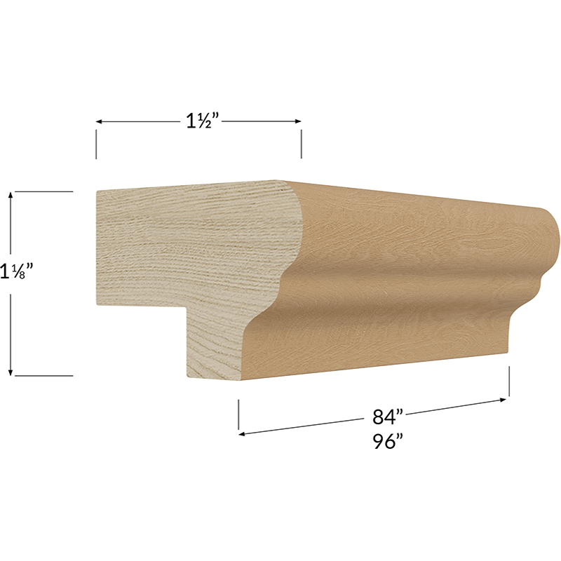 Traditional Light Rail Moulding - 96W x 1-1/8H x 1-1/2D