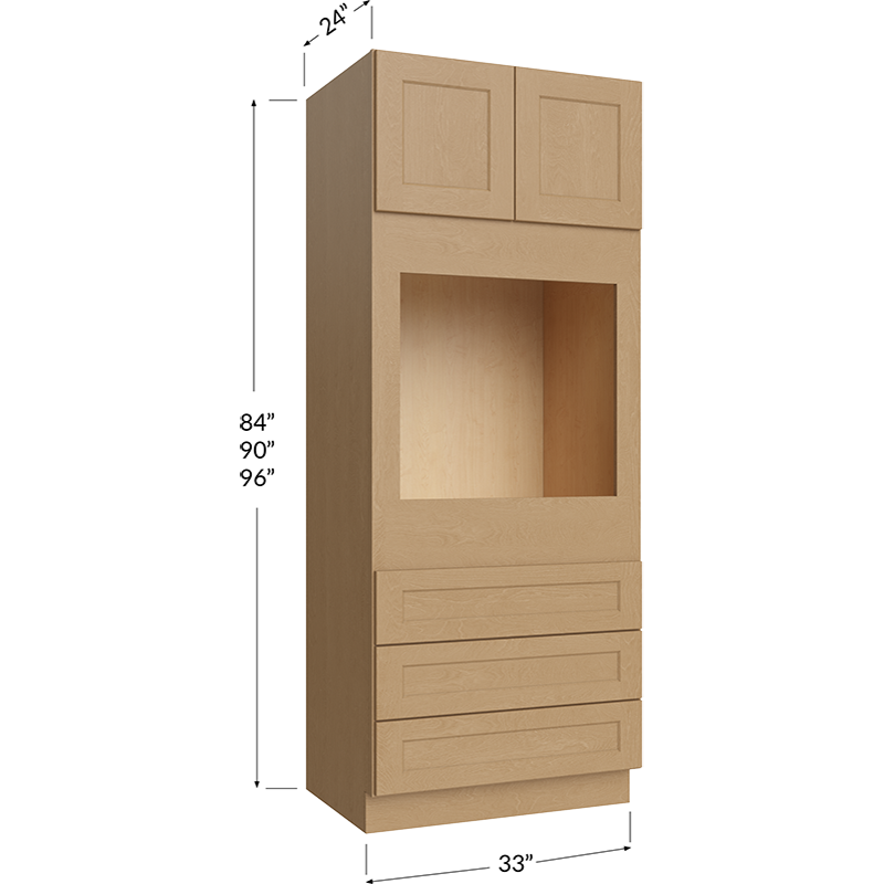Universal Oven Cabinet - 33W x 90H x 24D - 2 Doors- 3 Drawers (Oven Opening: 26-1/2W x 24-3/8H x 22-3/4D) - Oven Opening Can be modified to accomodate larger Oven unit or a double oven by removing the Drawers and cutting the frame