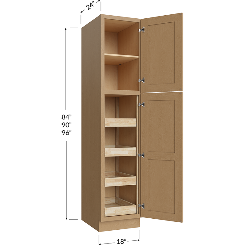 Four Rollout Shelf Utility Cabinet - 18W x 84H x 24D - 2 Doors, 1 Shelf, 4 Roll out Shelves
