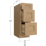 Three Drawer Vanity Base Cabinet - 12W x 34-1/2H x 21D - 3 Drawers
