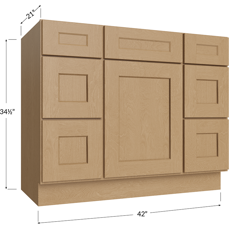 Vanity Double Drawer Combo Base Cabinet - 42W x 34-1/2H x 21D - 1 Door, 6 Drawers, 1 False Drawer