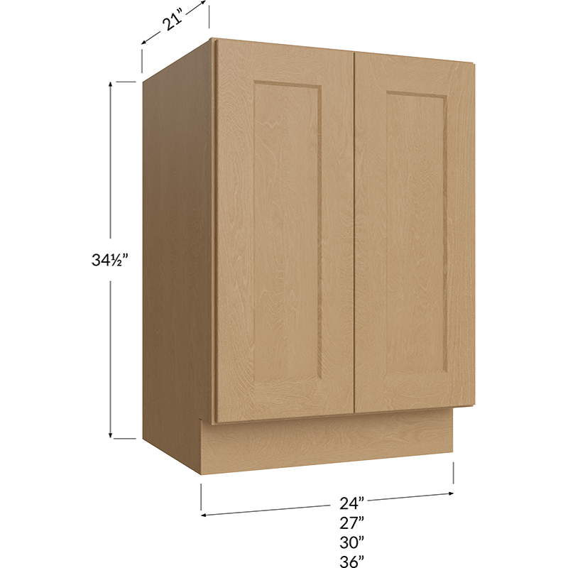 Vanity Full Height Door Sink Base Cabinet - 27W x 34-1/2H x 21D - 2 Full Height Doors