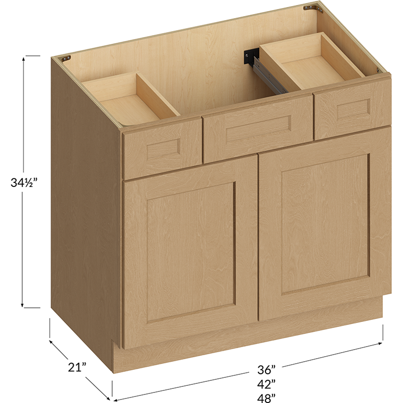 Vanity Combo Base Cabinet - 48W x 34-1/2H x 21D - 2 Doors, 2 Drawers, 1 False Drawer